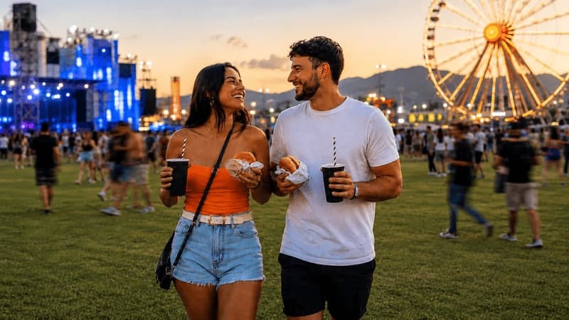 Imagem de um casal na Cidade do Rock