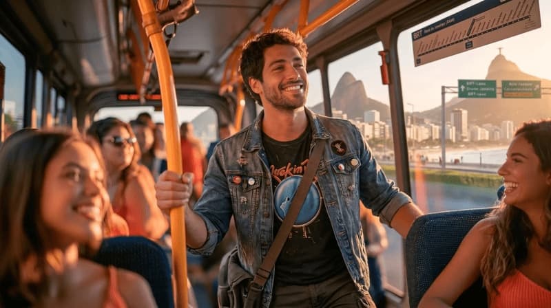 Imagem de um ônibus a caminho do Rock in Rio
