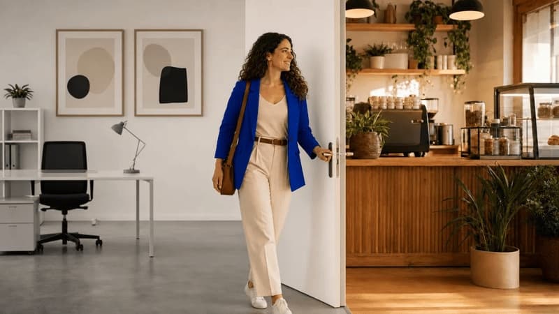 Imagem de mulher entrando em uma casa