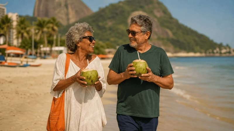 Imagem de um casal passeando na praia