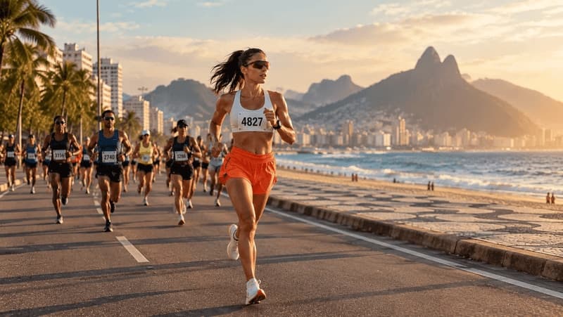Imagem de uma mulher correndo na orla do RJ