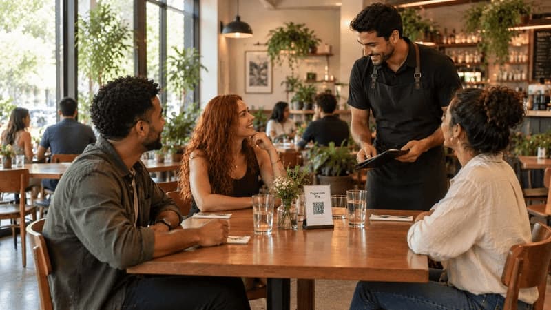 Imagem de um gruo pagando a conta em um restaurante