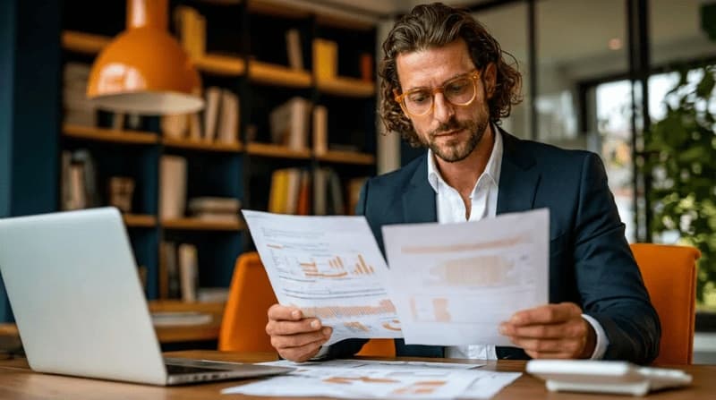 imagem de homem analisando documentos em um escritório