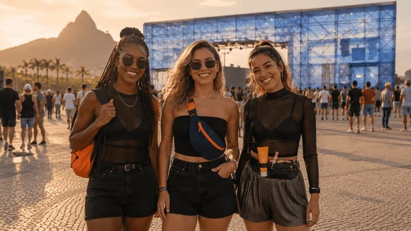 Imagem e 3 amigas no Rock in Rio
