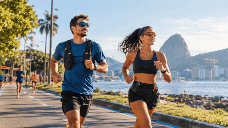 Imagem de um casal correndo na orla do Rio de Janeiro