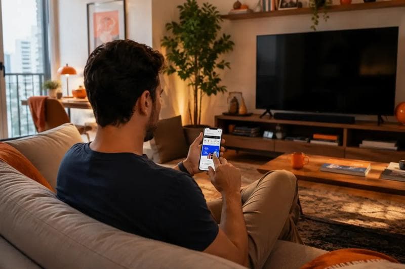 Imagem de um homem escolhendo um presente no celular